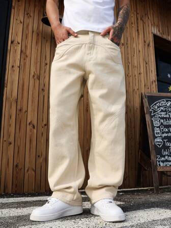 Manfinity Hypemode Jeans anchos y sueltos de estilo vintage en beige para hombres