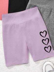 3pcs/Set Tween Girls' Casual Minimalist Heart Pattern Mid-Length Leggings, Suitable For Spring/Summer - Multicolor - View 5