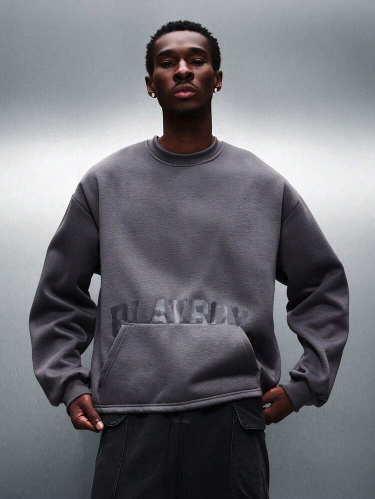 PLAYBOY X SUMWON Crop Fit Grey Sweatshirt With Raw Edge Hem