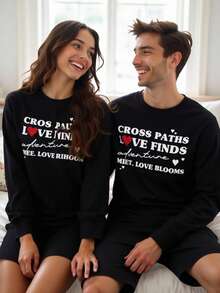 Velminro Men's Casual Crew Neck Long Sleeve Everyday Loungewear Top  Couple Twinning Outfits Love Graphic Shirt