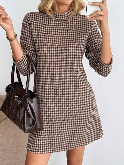 EMERY ROSE Plaid Long Sleeve Casual Versatile Dress For Women