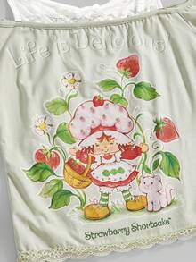 Strawberry Shortcake | ROMWE Áo thun nữ dễ thương 2 trong 1 với nơ ruy băng trang trí và ren phối màu tương phản. - màu xanh lá - Xem 4