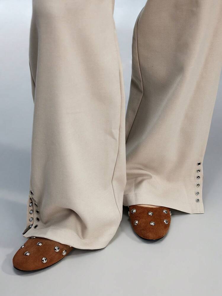 CUCCOO GRLICON Solid Color Metal Eyelet Fashionable Comfortable Versatile Casual Flat Shoes, Suitable For Daily Commute