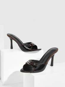 CUCCOO SZL 女士时尚百搭通勤可调节搭扣高跟凉鞋 - 咖啡棕 - 查看 2