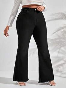 Slaydiva Plus Size Women's Fashion Casual Flare Jeans - Black - View 3