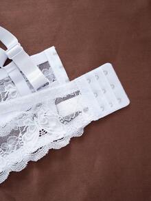 2pcs/Set Plus Size Women Lace Solid Minimalist Underwire Adjustable Bra - Multicolor - View 6