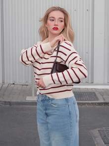 Turnttoni Pulover casual cu dungi, mânecă lungă și fermoar pe jumătate, toamnă