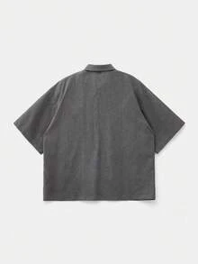 AXEPEAK Men's Line Print Simple Daily Short Sleeve Shirt Men's Summer Button Up With Tie Cropped Men's Shirts Grey Button Up Men - Grey - View 2