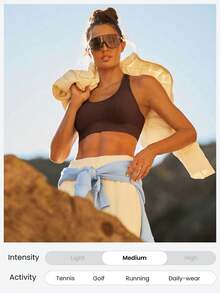 GLOWMODE Second-Skin Wool Seamless Strong Streak Sweat-Wicking Breathable Sports Bra Medium Impact Training Running Workout  Outdoors Daily Active Wear Removable Cups Spring Summer - Brown - View 7