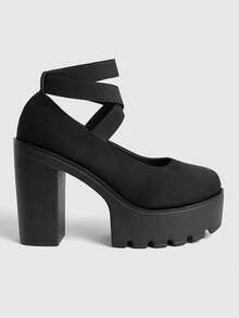 Sugerpunk Women's Fashionable Versatile Commuting Thick Platform Chunky High Heel Pumps Valentine's Day - Black - View 1