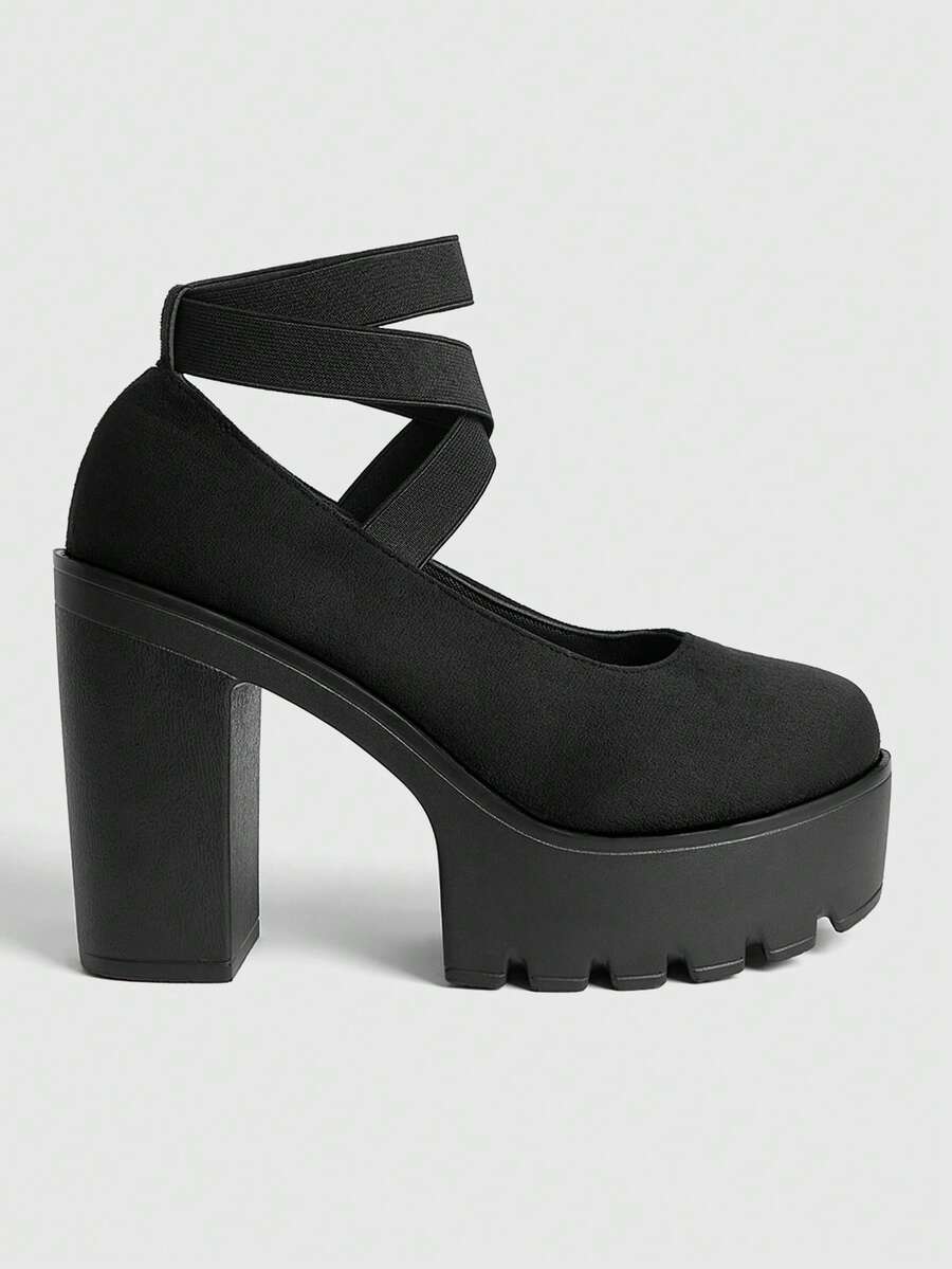 Sugerpunk Women's Fashionable Versatile Commuting Thick Platform Chunky High Heel Pumps Valentine's Day - Black - View 1