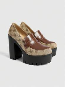 Sugerpunk Women's Fashion Commuter Waterproof Platform Pumps Valentine's Day - Brown - View 2