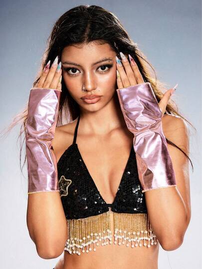 Goth 1 Stück pinke Punk Handschuhe, dünne Armabdeckung für Frühling und Herbst, geeignet für Bühne und Musikfestivals