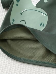 Cozy Pixies Conjunto de 2 piezas de top de manga corta de cuello redondo suave con estampado de dinosaurio de dibujos animados y pantalones de cintura elástica para bebé niño - Verde - Ver 5