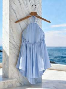 GlowEve 新款露背吊带褶皱休闲性感女式上衣，春夏款 - 淺藍色 - 查看 2