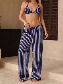 Swim Chiccia 女士休闲条纹比基尼套装，适合海滩度假 - 藍色 - 查看 9