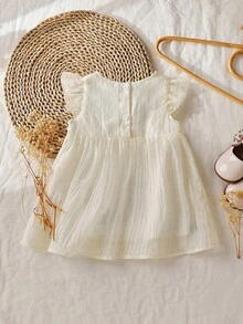 Vintaside Kids Baby Girls Casual Floral Embroidery Dress, Summer Baby Girl Sleeveless Floral Print Casual Dress Baby Flower Dress Summer Elegant Baby Dress Baby Vintage Dress Baby Girl Romper - White - View 2