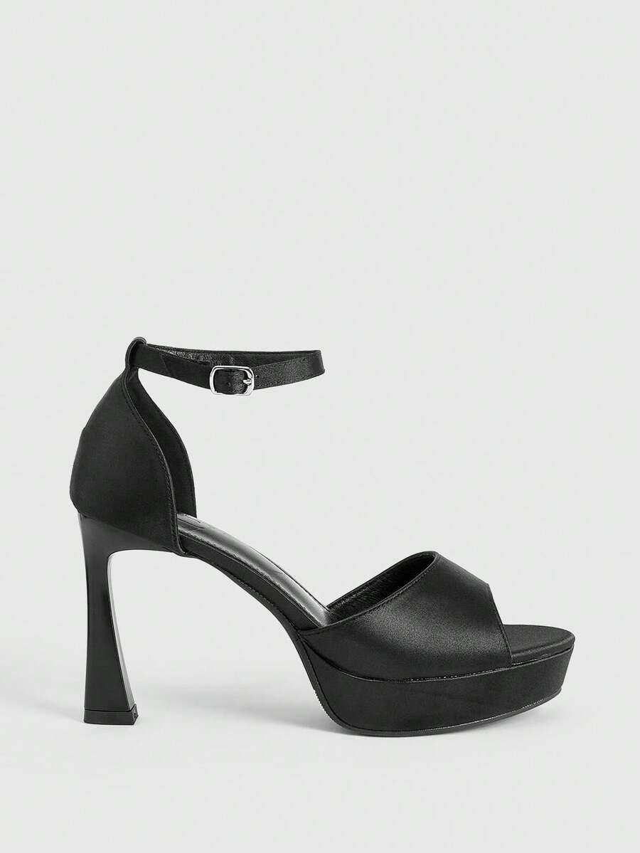 CUCCOO LuxiPop Giày sandal cao gót nữ, mũi tròn hở ngón, chất liệu satin, gót cao kiểu ly rượu vang, đế dày, quai ngang mắt cá chân, sandal cao gót gợi cảm dành cho sàn diễn thời trang và câu lạc bộ. - màu đen - Xem 1