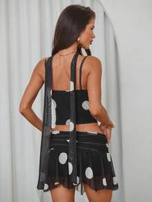 Aloruh Conjunto de 2 piezas de mujer con estampado de lunares de malla elegante para playa, vacaciones y citas - Multicolor - Ver 5