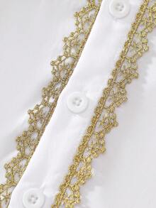 SHEIN Newborn Baby Autumn Spring Arabic Style Top, Traditional Soft Long Sleeve Top With Cute Exotic Vibe, Baby Abaya/Jalabiya, Golden Floral Trim, Full Button Front For Easy Dressing - White - View 6