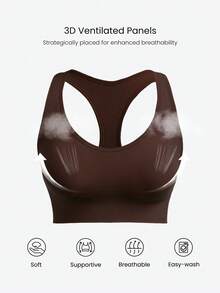 GLOWMODE Second-Skin Wool Seamless Strong Streak Sweat-Wicking Breathable Sports Bra Medium Impact Training Running Workout  Outdoors Daily Active Wear Removable Cups Spring Summer - Brown - View 4