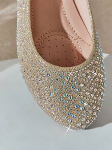 SHUZIA Bailarinas cómodas con puntera redonda y rhinestones para mujer - Champán - Ver 6