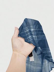 ROMWE J-Fashion Y2K 夏季休闲格子系领T恤（女款） - 藍色 - 查看 5