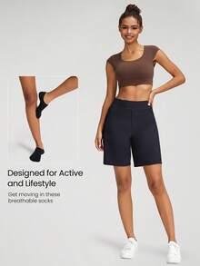 GLOWMODE 3 Pairs Invisible No-Show Socks Walk A Mile Soft Grip Daily Studio Workout Gym - Black - View 6