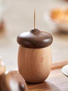 Madebyblanc Hộp đựng tăm, hộp tăm hình quả sồi dễ thương, di động, có nắp đậy, hộp phân phối tăm mini dùng cho gia đình, nhà bếp, bàn làm việc - Hộp đựng tăm bằng gỗ tự nhiên, ý tưởng quà tặng độc đáo - Nhiều màu - Xem 2