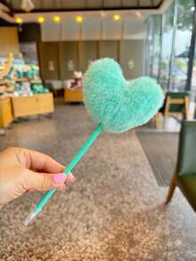Joivida Cute Fluffy Heart-Shaped Pen With A Pom-Pom Top, A Compact Tool For Journaling And Writing, An Aesthetic Ballpoint Pen Perfect For Creative Note-Taking, An Adorable Desk Stationery Choice, And A Thoughtful Gift Option(Random Color) - Multicolor - View 8