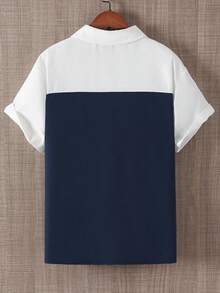 SHEIN Vacaura Camisa polo de manga corta casual con bloques de color y parches para adolescentes varones en verano - Burdeos - Ver 2