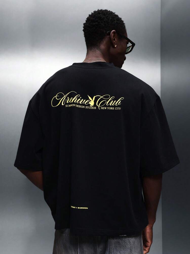 PLAYBOY X SUMWON Boxy Fit Crew Neck Tee With Gold Script