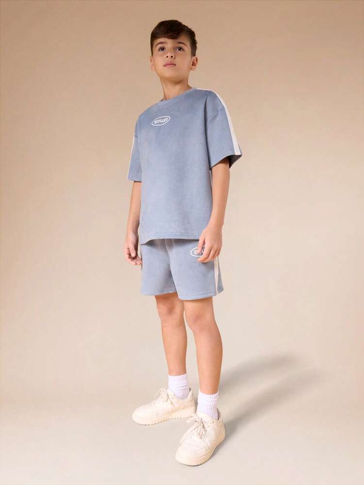 Suedette Side Stripe Tee And Short Set