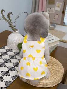 PETSIN Cute Rabbit Ear Decor Lightweight Breathable Pet Dress With Heart Print, Red, Suitable For Spring/Summer - Yellow - View 4