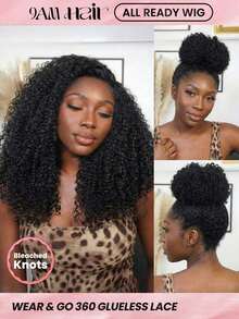 ALL READY WIG 非洲卷发360°蕾丝前额无胶真人发假发，14-26英寸，预拔发际线，漂白发结，180%密度，自然色，隐形抽绳，圣诞礼物，节日旅行，日常佩戴，度假风情，女士之选 - SNatural - 查看 1