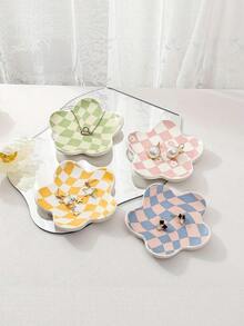 Joivida 1 Stück, elegantes Blumenmuster Schmuckschale - Rosa Grün, Gelb, Rosa, Blau oder Schachbrettmuster - Ohrring, Ring, Halskette Aufbewahrungsschale - Schminktisch, Schreibtisch Dekoration - Geschenk zum Geburtstag/Valentinstag für Frauen - langanhaltend Keramik Dekorationen, Schmuckausstellungsregale, Schlüsselanhänger, handgemalter Schmuck, Halsketten Regale, Mode Displays, Ring Schalen, Schmuckausstellungsschalen - Verschiedenfarbig - Übersicht 3