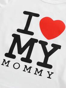 Bộ 6 món cho bé trai và bé gái, kiểu dáng thường ngày, in chữ "I Love Daddy Mommy" gồm áo thun ngắn tay và quần short trắng, trang phục cơ bản dễ phối, phù hợp cho mùa xuân/hè, các ngày lễ và ngày Valentine. - trắng - Xem 4