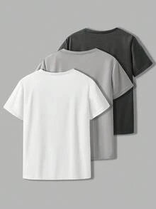SHEIN Vacaura 3pcs/Set Boys' Crew Neck Short Sleeve T-Shirts With Graphic Decor, Spring/Summer T Shirt Set Basic Tees Boys T Shirts Pack Solid Color Tops Kids - Light Grey - View 2