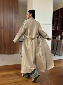 SHEIN EZwear 女式秋季休闲街头装黑色长款宽松外套