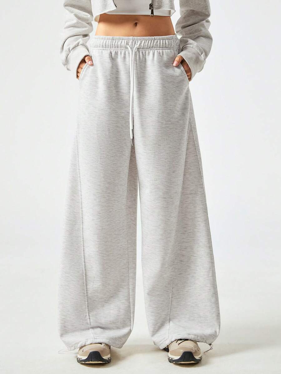SHEIN Raffinéa Women's Solid Color Split Casual Wide Leg Pants - Grey - View 1