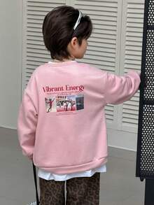 DAZY Toddler Boys Fleece Crew Neck Sweatshirt, Casual Loose Fit Street Style Graphic Print, Autumn - Pink - View 2