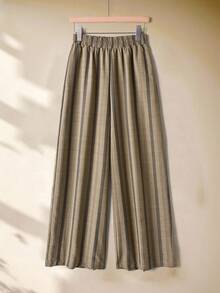 Rusticease 女士休闲度假风撞色条纹印花弹力腰宽松阔腿裤 - 彩色 - 查看 2