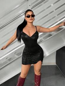 SHEIN SXY Vestido mini negro de tirantes finos con estilo callejero sexy - Negro - Ver 2