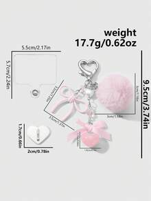 ROMWE Kawaii 1件甜美简约少女风白色仿珍珠、粉色仿水晶、镂空针织蝴蝶结、树脂爱心吊坠DIY钥匙扣、包包挂饰、杯挂、手机挂饰，附赠手机支架贴纸，适合女性和女孩，精美礼物