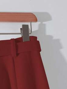 GlowEve 女士休闲纯色A字半身裙，带保暖内衬，秋冬季 - 酒紅色 - 查看 5