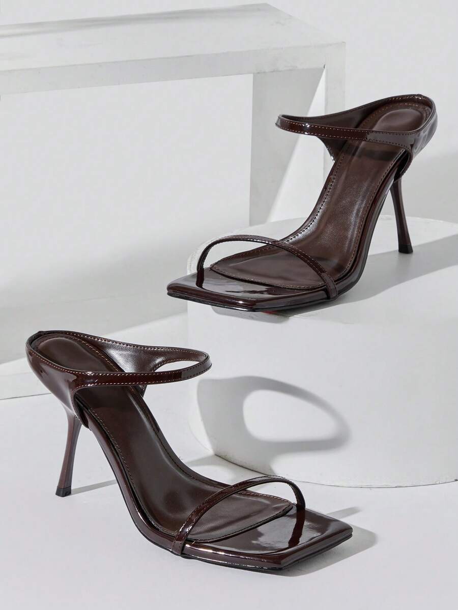 SHUZIA 女士性感踝带细高跟趾环凉鞋