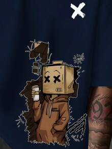 Manfinity Dauomo Men's Casual Printed Round Neck Short Sleeve T-Shirt - Navy Blue - View 3