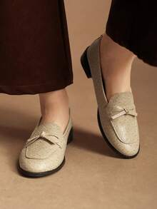 Women's Casual Versatile Commuting Bow Decor Flat Shoes - Apricot - View 5