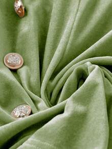 GlowEve Tuta elegante in velluto con bottoni dorati, design aderente, con inserti in pizzo sulle maniche lunghe, adatta per primavera/estate, inverno, Natale, Capodanno - Menta Verde - Visualizzare 4