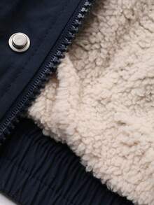 DAZY 少女宽松印花高领拉链抓绒外套，秋季款 - 藏蓝色 - 查看 9